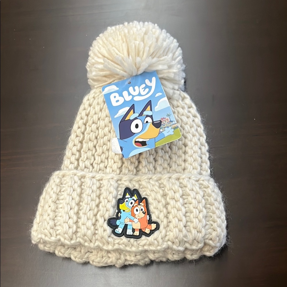 Bluey Cream Knit Beanie with Pom Pom